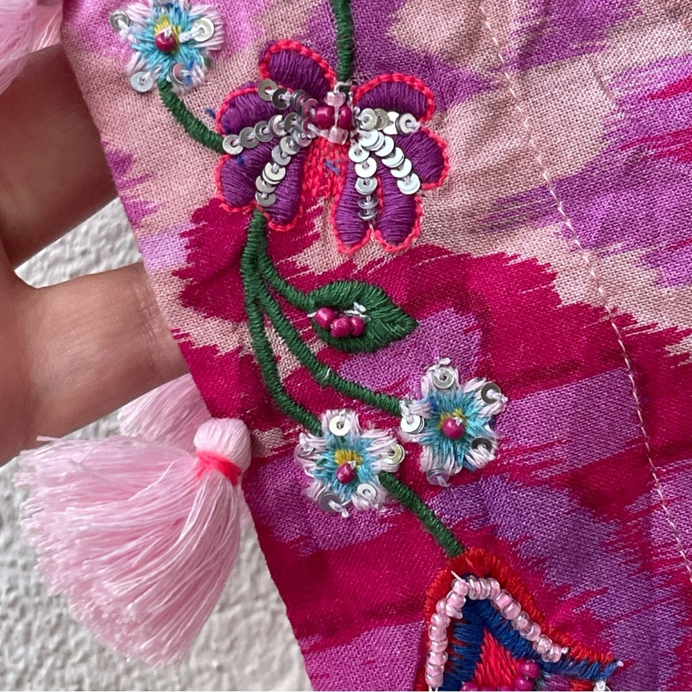 Soft Surroundings Womens Pink Fuchsia Palace Dress Boho Embroidered XS Petite - Picture 6 of 16